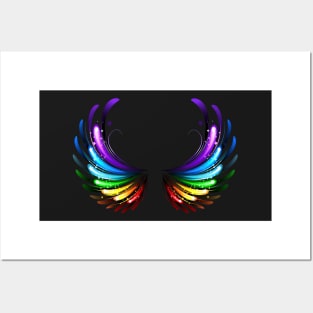 Rainbow Wings on Black background Posters and Art